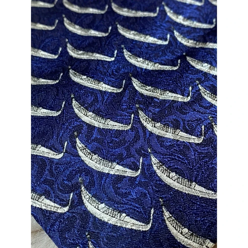 Fabris Venezia MENS TIE NECKTIE Silk 100% Italy Canoe Boat Navy Blue/Silver
